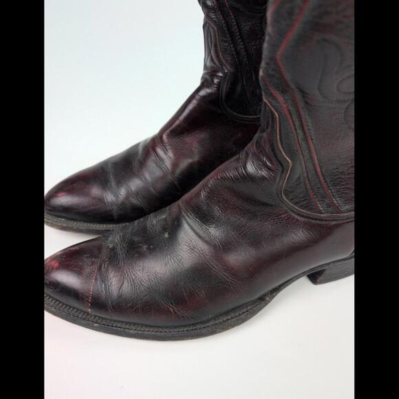 VTG 70s LUCCHESE CLASSICS Sz 10.5C L6631 Black Cherry Goat Leather Western Boots main image 6